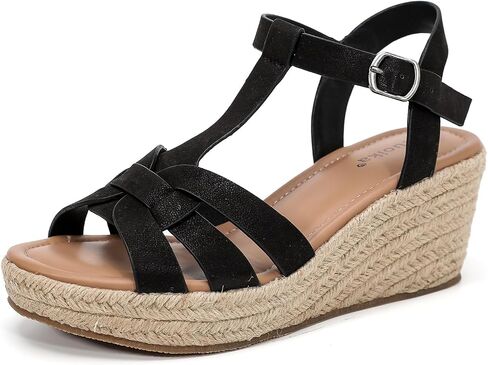 Luoika Women's Wide Width T-Strap Platform Wedge Sandals. | Wide Width, Adjustable Ankle Strap, Espadrille Wedge Pump Heel, Concise Casual, Travel,Daily Wear, Summer Shoes. in Saudi Arabia