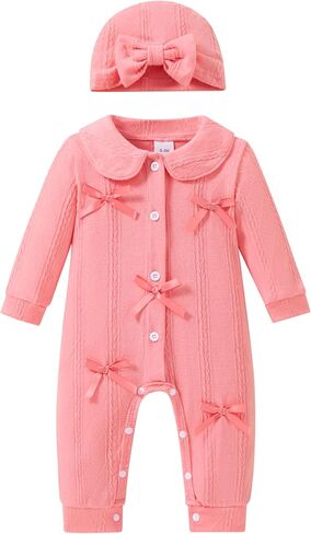 Renotemy Baby Girl Clothes Gifts Newborn Essential Outfit Preemie-12Months | Winter Cute Preemie Baby Girl Clothing,Newborn Coming Home Outfit,Infant Elastic Romper,Peter Pan Collar Snap Botton Closure in Saudi Arabia