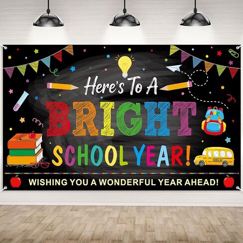 Back to School Backdrops,Here's to A Bright School Year Banner Sign Polyester Photography Background for First Day of School Classroom Decorations,73x44 Inch（White） in Saudi Arabia