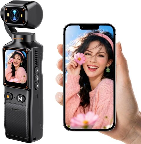 2K Vlogging Camera with 180° Rotating Lens, Pocket Body Camera with Audio & Video Recording, One-Button Start POV Handheld Camcorder, 7Hr Battery & 32GB Card for Travel, Daily Life, Vlogs in Saudi Arabia
