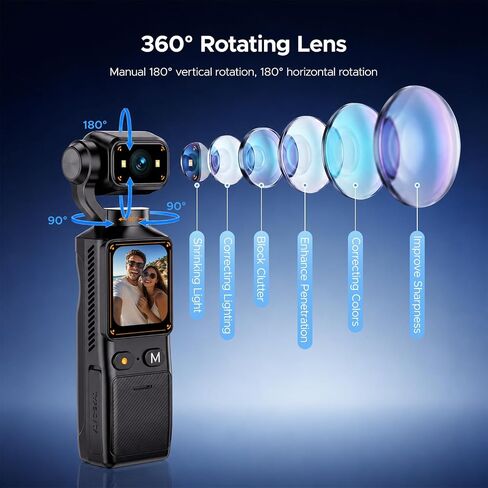 2K Vlogging Camera with 180° Rotating Lens, Pocket Body Camera with Audio & Video Recording, One-Button Start POV Handheld Camcorder, 7Hr Battery & 32GB Card for Travel, Daily Life, Vlogs in Saudi Arabia