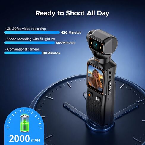 2K Vlogging Camera with 180° Rotating Lens, Pocket Body Camera with Audio & Video Recording, One-Button Start POV Handheld Camcorder, 7Hr Battery & 32GB Card for Travel, Daily Life, Vlogs in Saudi Arabia