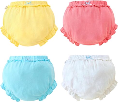 Baby Girls Ruffled Bloomers, Soft Cotton Bubble Panties, Infant Diaper Cover Shorts, Toddler Underwear 4 Pack in Kuwait