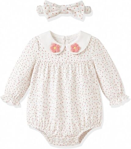 Renotemy Baby Girl Outfit Fall Newborn Girls Bubble Clothes Preemie-12Month | Premature Baby Coming Home Gift Clothing,Winter Infant Romper Peter Pan Collar Bubble Suit,Newborn Photography Outfits Girl in Saudi Arabia