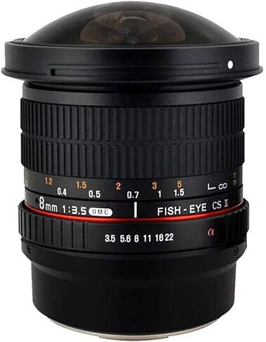 عدسة عين السمكة Samyang SYHD8M 8mm f/3.5 HD، Canon EF-S | يُنشئ منظور عين السمكة الواسع للغاية صورًا مثيرة بزاوية 180 درجة للتصوير الفوتوغرافي والفيديو الإبداعي. in Kuwait