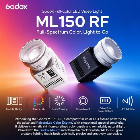 Godox ML150 RF with PaletteLab Color Engine, 165W RGBW LED Light | PaletteLab Full-Spectrum Color Engine: Accurate color control with natural skin tones, clean whites, and lifelike details. in Saudi Arabia