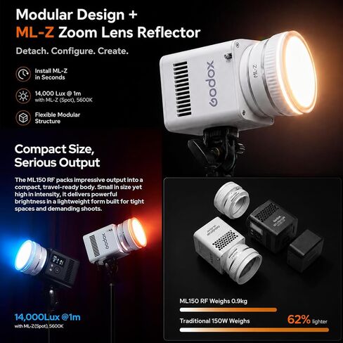 Godox ML150 RF with PaletteLab Color Engine, 165W RGBW LED Light | PaletteLab Full-Spectrum Color Engine: Accurate color control with natural skin tones, clean whites, and lifelike details. in Saudi Arabia