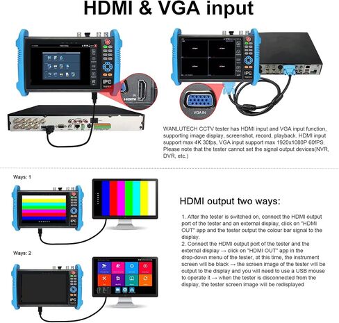 Upgraded 8K IP Camera Tester, WANLUTECH CCTV Tester 7inch Touchscreen 8MP TVI CVI AHD SDI CVBS Camera Test 90W PoE Power RJ45 Cable TDR Test SFP Network Tools WiFi HDMI VGA (IPC-9800ADHS Pro) in Saudi Arabia