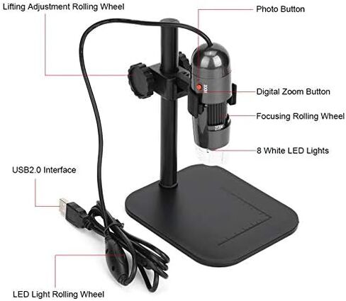S04 8LED White Light 25X- 600X USB Digital Microscope Instrument with Lifting Bracket USB Microscope in Kuwait