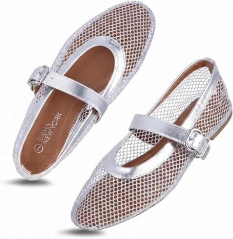 EMMA NEW YORK Mesh Ballet Flats for Women | Breathable Fishnet Upper, Buckle Strap, Mary Jane, Ballet Flat Shoes in Saudi Arabia
