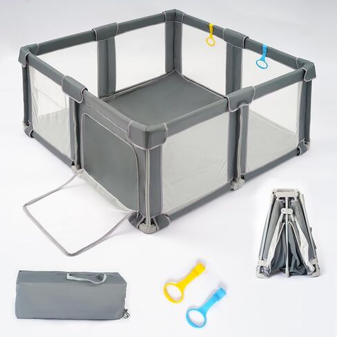 Foldable Baby Playpen 50x50, Collapsible Portable Play Pen for Toddlers 1-3, Indoor & Outdoor Playards with Carry Bag, Breathable Mesh Play Pen, Gray in Kuwait
