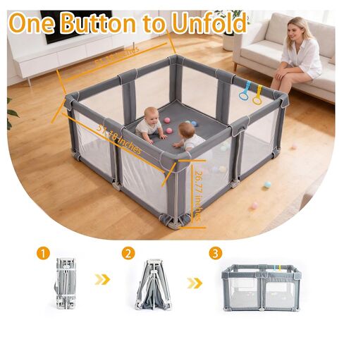 Foldable Baby Playpen 50x50, Collapsible Portable Play Pen for Toddlers 1-3, Indoor & Outdoor Playards with Carry Bag, Breathable Mesh Play Pen, Gray in Kuwait