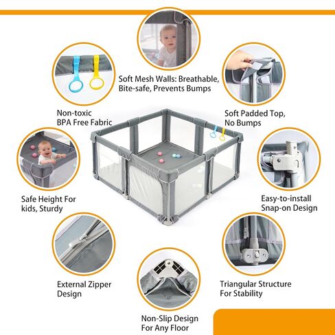 Foldable Baby Playpen 50x50, Collapsible Portable Play Pen for Toddlers 1-3, Indoor & Outdoor Playards with Carry Bag, Breathable Mesh Play Pen, Gray in Kuwait
