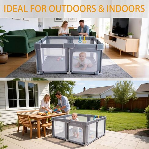 Foldable Baby Playpen 50x50, Collapsible Portable Play Pen for Toddlers 1-3, Indoor & Outdoor Playards with Carry Bag, Breathable Mesh Play Pen, Gray in Kuwait
