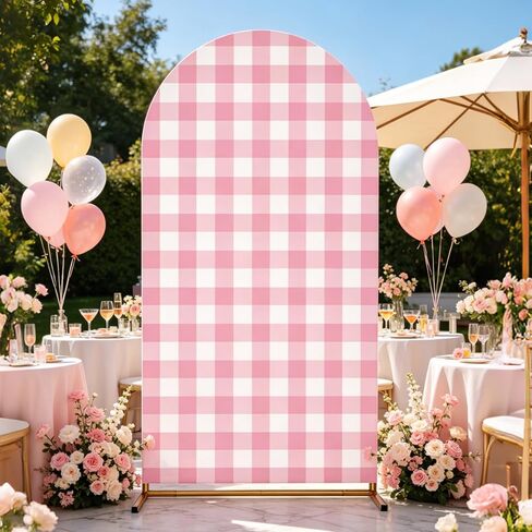Arch Backdrop Cover, HYMENEX 7.2FT Pink and White Checkered Arch Covers for Birthday Party Supplies Baby Shower Wedding Party Bridal Ceremony Decor Props Photography Background in Saudi Arabia