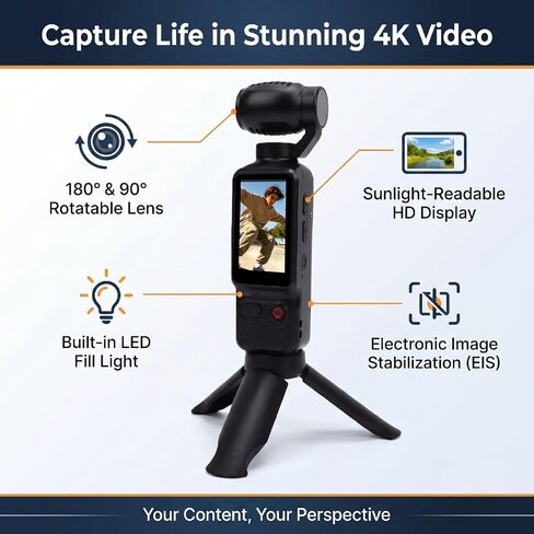 4K Camera, 64MP 180 Lens Rotation Aluminum Alloy | 1.97 Inches High Definition Display Screen Vlog Camera for Creating High Definition Vlogs in Saudi Arabia