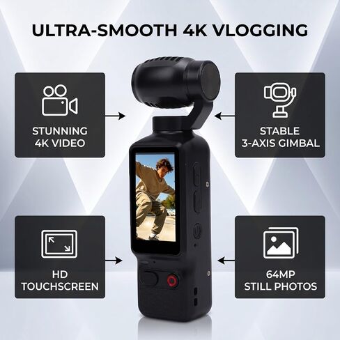 4K Camera, 64MP 180 Lens Rotation Aluminum Alloy | 1.97 Inches High Definition Display Screen Vlog Camera for Creating High Definition Vlogs in Saudi Arabia
