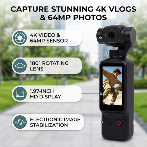 4K Camera, 64MP 180 Lens Rotation Aluminum Alloy | 1.97 Inches High Definition Display Screen Vlog Camera for Creating High Definition Vlogs in Saudi Arabia