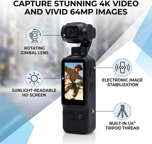 4K Camera, 64MP 180 Lens Rotation Aluminum Alloy | 1.97 Inches High Definition Display Screen Vlog Camera for Creating High Definition Vlogs in Saudi Arabia