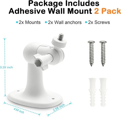 360° Camera Wall Mount for Ring Stick Up Cam, 2-Pack White | 360° Adjustable, Fits Stick Up Cam & Outdoor Cam Plus, Adhesive or Screw Mount, No-Drill, White in Saudi Arabia
