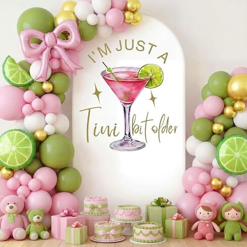I'm Just a Tini Bit Older Arch Backdrop Cover 6.6ft Spandex Stretchy Covers Pink Bow for Espresso Martini Party Decorations Birthday Bachelorette Anniversary Classy Cocktail Party in Saudi Arabia