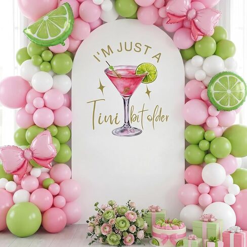 I'm Just a Tini Bit Older Arch Backdrop Cover 6.6ft Spandex Stretchy Covers Pink Bow for Espresso Martini Party Decorations Birthday Bachelorette Anniversary Classy Cocktail Party in Saudi Arabia