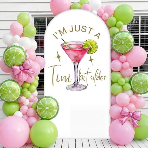 I'm Just a Tini Bit Older Arch Backdrop Cover 6.6ft Spandex Stretchy Covers Pink Bow for Espresso Martini Party Decorations Birthday Bachelorette Anniversary Classy Cocktail Party in Saudi Arabia
