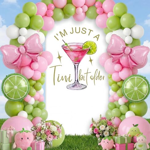 I'm Just a Tini Bit Older Arch Backdrop Cover 6.6ft Spandex Stretchy Covers Pink Bow for Espresso Martini Party Decorations Birthday Bachelorette Anniversary Classy Cocktail Party in Saudi Arabia