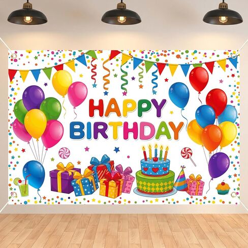 Happy Birthday Backdrop Banner for Photo Booth, Large 59 x 39 Inches Photography Background with Ribbon, Indoor Outdoor Wall Decorations for Party Supplies (Blue Silver) in Saudi Arabia