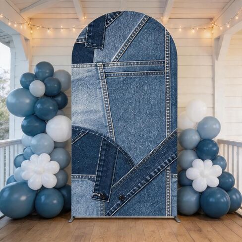 Denim Double-Sided Arch Cover Photo Backdrop, 7.2 ft, Blue Jean, for Baby Shower, Birthday, Wedding Party Background in Kuwait
