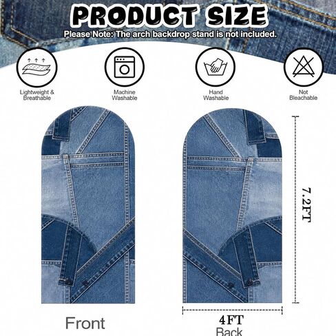 Denim Double-Sided Arch Cover Photo Backdrop, 7.2 ft, Blue Jean, for Baby Shower, Birthday, Wedding Party Background in Kuwait
