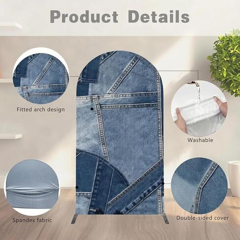 Denim Double-Sided Arch Cover Photo Backdrop, 7.2 ft, Blue Jean, for Baby Shower, Birthday, Wedding Party Background in Kuwait