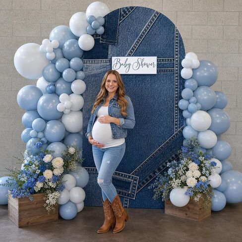 Denim Double-Sided Arch Cover Photo Backdrop, 7.2 ft, Blue Jean, for Baby Shower, Birthday, Wedding Party Background in Kuwait