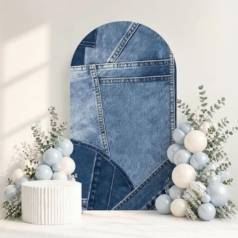 Denim Double-Sided Arch Cover Photo Backdrop, 7.2 ft, Blue Jean, for Baby Shower, Birthday, Wedding Party Background in Kuwait
