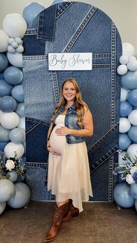 Denim Double-Sided Arch Cover Photo Backdrop, 7.2 ft, Blue Jean, for Baby Shower, Birthday, Wedding Party Background in Kuwait