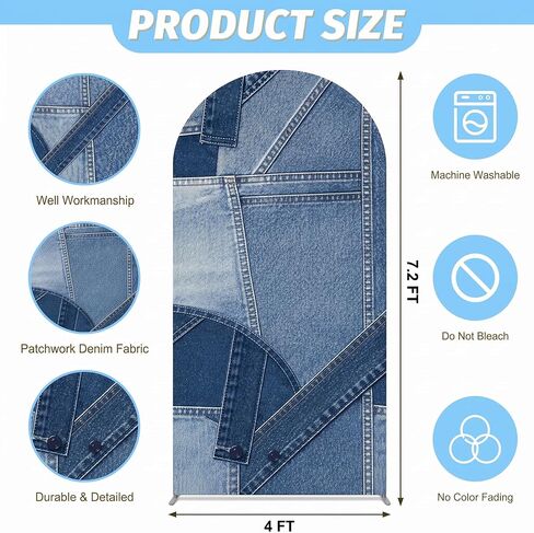 Denim Double-Sided Arch Cover Photo Backdrop, 7.2 ft, Blue Jean, for Baby Shower, Birthday, Wedding Party Background in Kuwait