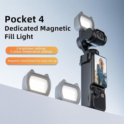 Magnetic LED Video Light for DJI OSMO Pocket 4 Accessories, Auxiliary Rechargeable Fill Lighting for DJI Osmo Pocket 4 Auto-Follow Gimbal Selfie Vlog Camera, 3-Color Temp Brightness Adjustable, USB-C in Saudi Arabia