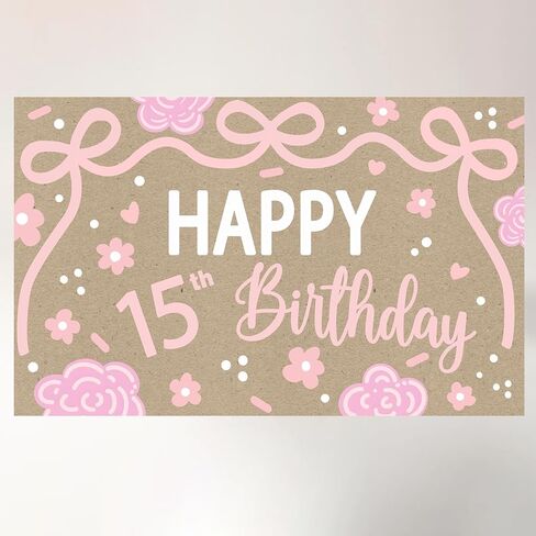 15th Happy Birthday Backdrop for 15th Birthday Decorations | 15th Banner for Birthday Decorations for Girls in Kuwait