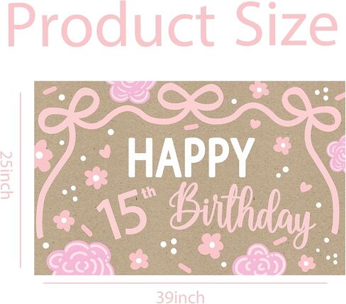 15th Happy Birthday Backdrop for 15th Birthday Decorations | 15th Banner for Birthday Decorations for Girls in Kuwait