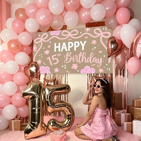 15th Happy Birthday Backdrop for 15th Birthday Decorations | 15th Banner for Birthday Decorations for Girls in Kuwait