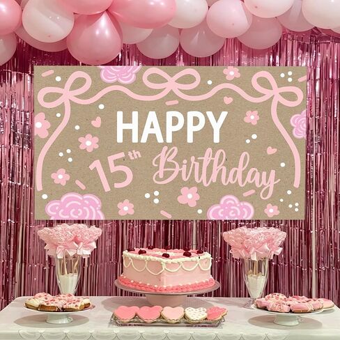 15th Happy Birthday Backdrop for 15th Birthday Decorations | 15th Banner for Birthday Decorations for Girls in Kuwait