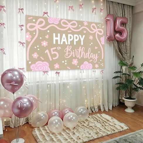 15th Happy Birthday Backdrop for 15th Birthday Decorations | 15th Banner for Birthday Decorations for Girls in Kuwait