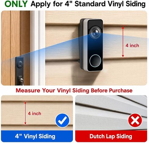 Vinyl Siding Mount for Wyze Doorbell Camera, Adjustable Angle Doorbell Wedge Corner Mounting Bracket Kit for Wyze Duo Cam Video Doorbell, Solve Siding Tilt Problem (4" Standard Vinyl Siding Only) in Saudi Arabia