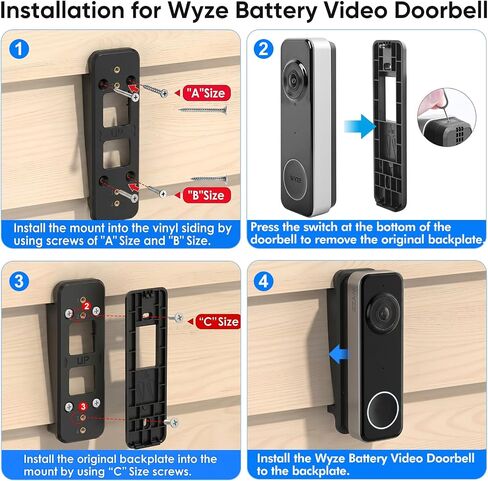 Vinyl Siding Mount for Wyze Doorbell Camera, Adjustable Angle Doorbell Wedge Corner Mounting Bracket Kit for Wyze Duo Cam Video Doorbell, Solve Siding Tilt Problem (4" Standard Vinyl Siding Only) in Saudi Arabia