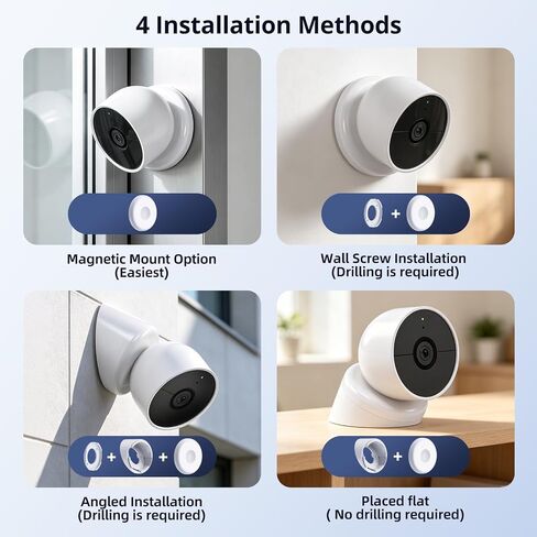 Magnetic Wall Mount Compatible with Google Nest Cam Outdoor (Wired, 2nd Gen) and Outdoor or Indoor, Battery, 4 Installation Methods, Nest Camera Replacement Angled Mount, Nest Cam Desk Stand in Saudi Arabia