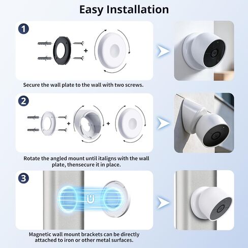 Magnetic Wall Mount Compatible with Google Nest Cam Outdoor (Wired, 2nd Gen) and Outdoor or Indoor, Battery, 4 Installation Methods, Nest Camera Replacement Angled Mount, Nest Cam Desk Stand in Saudi Arabia