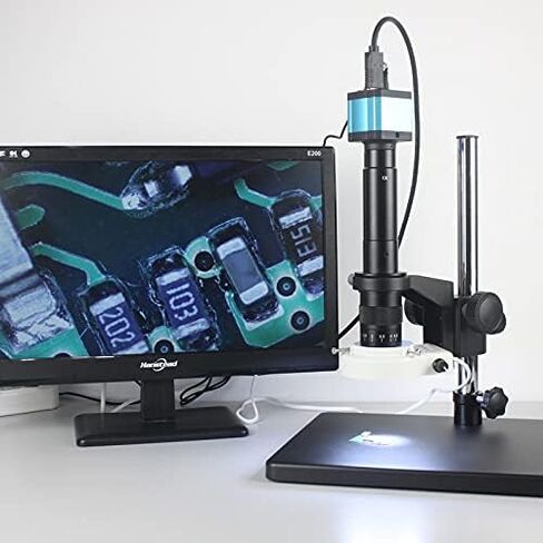 18MP HDMI USB Industrial Digital Video Microscope Camera 120X 180X 300X+ 144 LED Lights Lamp for Jewelry Phone Repair Tool Kit (Color : Standard Bracket Magnification : 300X) in Kuwait