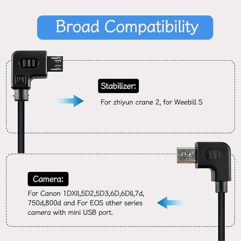 كابل تحرير مصراع الكاميرا مايكرو إلى USB صغير لرافعة Zhiyun/crane-m/crane-Plus/crane 2/Weebill S Stabilizer، لـ Canon 1DXII 5D2 5D3 6D 6D2 7D 750D 800D كابل تحكم منحني RSS للكاميرا 37 سم in Kuwait