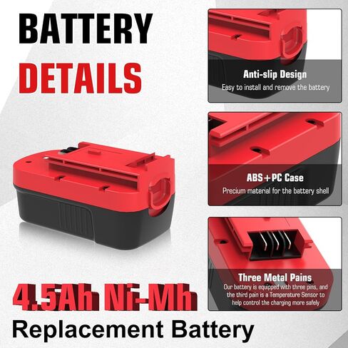 4.5Ah Ni-Mh HPB18 Replacement for Black and Decker 18V Battery, 2Pack(Red) | Compatible with Black and Decker 18V FS18FL FSB18 A1718 FEB180S A18NH FS18FL FS180BX FS18BX Firestorm Power Tools in Saudi Arabia