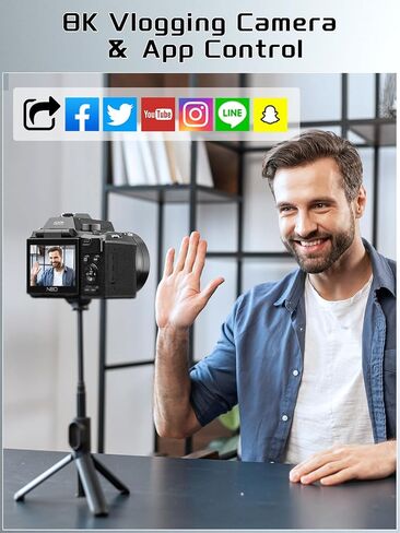 64MP 8K Cameras for Photography with 2.8" Flip Screen & Hot Shoe, 16X Zoom, WiFi, Autofocus – Vlogging Camera for YouTube, Includes 64GB Card & 2 Batteries (Black) in Kuwait